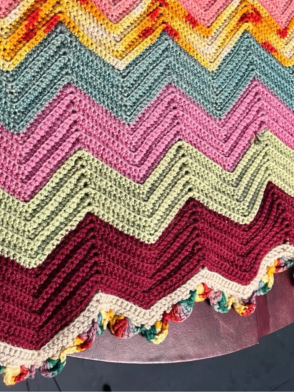 Vintage Crochet Chevron Afghan Throw Blanket Pastel Ripple 76”x38”